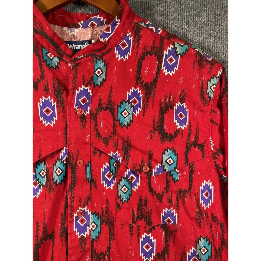 Vintage Wrangler Button Up Extra Long Tail Shirt Men's 17.5-36 Red Cowboy - Picture 2 of 14